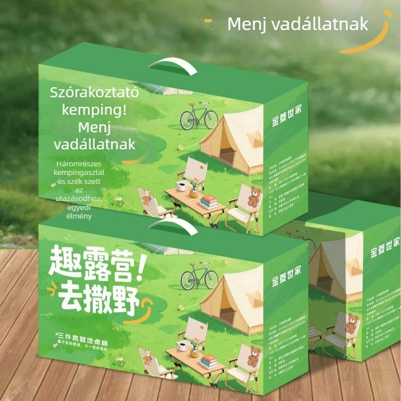 Kültéri összecsukható asztal és székek készlet – szénacél, hordozható, összecsukható modell, Zhejiang eredetű, egy asztal és két szék