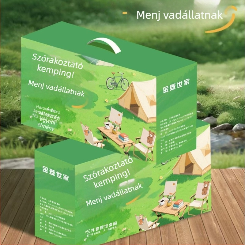 Kültéri összecsukható asztal és székek készlet – szénacél, hordozható, összecsukható modell, Zhejiang eredetű, egy asztal és két szék