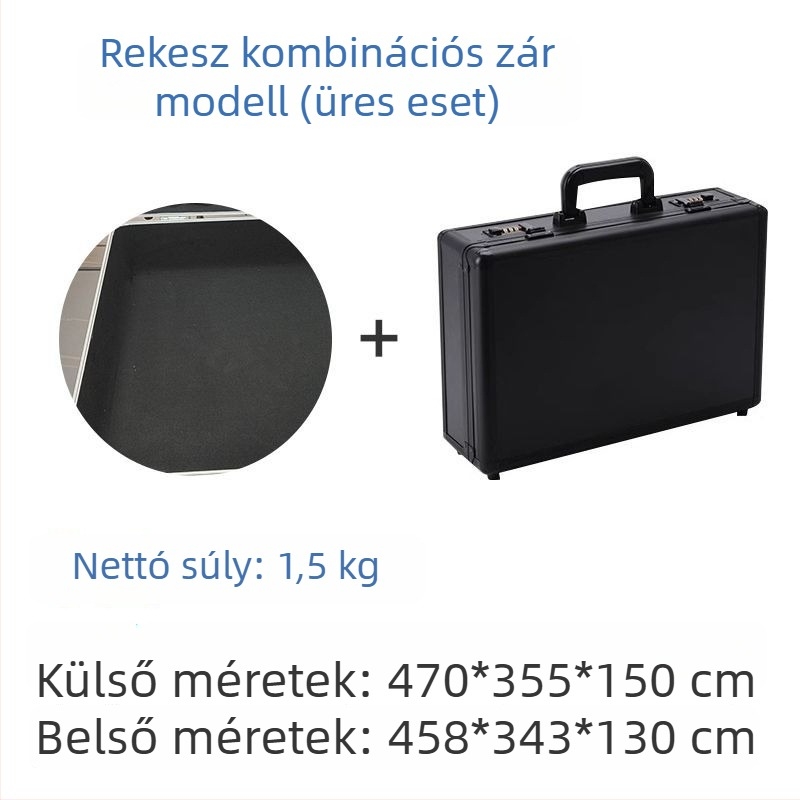 Műanyag szerszámtartó doboz több zárási lehetőséggel: kombinált zár, kulcs-zár és csattanó zár; pamut bélés.