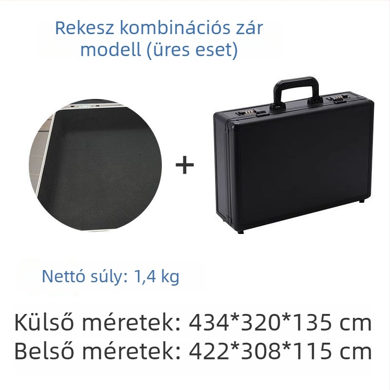 Műanyag szerszámtartó doboz több zárási lehetőséggel: kombinált zár, kulcs-zár és csattanó zár; pamut bélés.