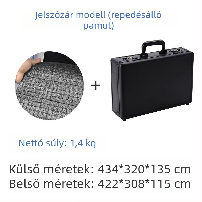 Műanyag szerszámtartó doboz több zárási lehetőséggel: kombinált zár, kulcs-zár és csattanó zár; pamut bélés.