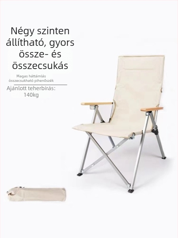 Magas háttámlás összecsukható szék kültérre, Sea Dog stílus – szénacél váz és Oxford vászon, könnyű kemping szék
