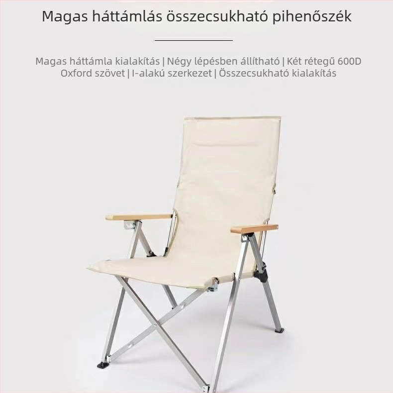 Magas háttámlás összecsukható szék kültérre, Sea Dog stílus – szénacél váz és Oxford vászon, könnyű kemping szék