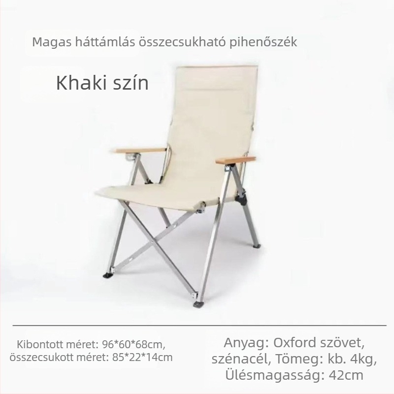 Magas háttámlás összecsukható szék kültérre, Sea Dog stílus – szénacél váz és Oxford vászon, könnyű kemping szék