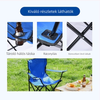 Összecsukható kültéri szék hát-támlával, igazgatói stílusú, szénacélból, kempingezéshez és a tengerparton