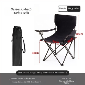Összecsukható kültéri szék hát-támlával, igazgatói stílusú, szénacélból, kempingezéshez és a tengerparton