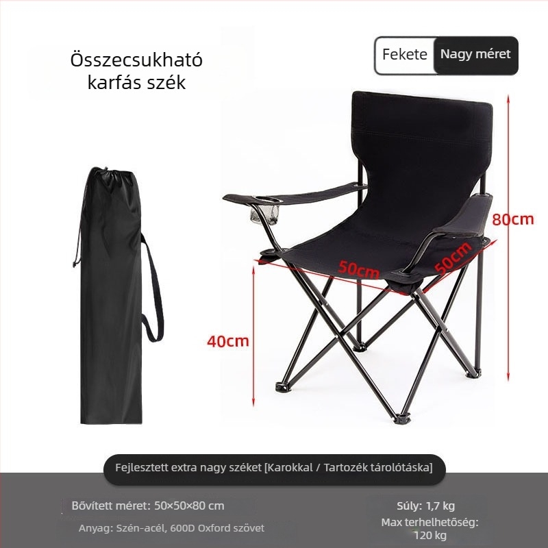 Összecsukható kültéri szék hát-támlával, igazgatói stílusú, szénacélból, kempingezéshez és a tengerparton