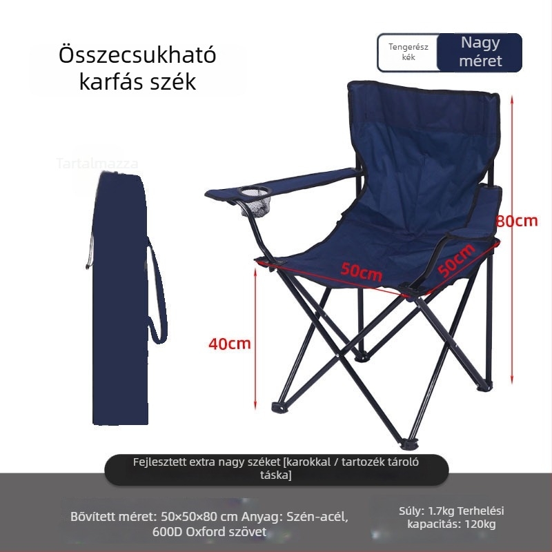 Összecsukható kültéri szék hát-támlával, igazgatói stílusú, szénacélból, kempingezéshez és a tengerparton