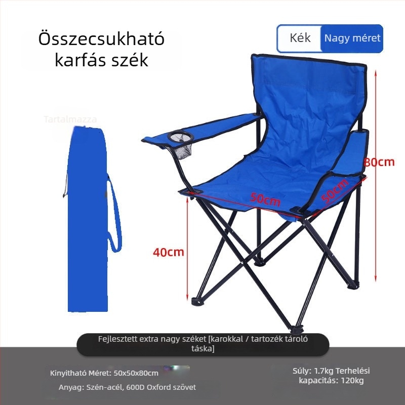 Összecsukható kültéri szék hát-támlával, igazgatói stílusú, szénacélból, kempingezéshez és a tengerparton