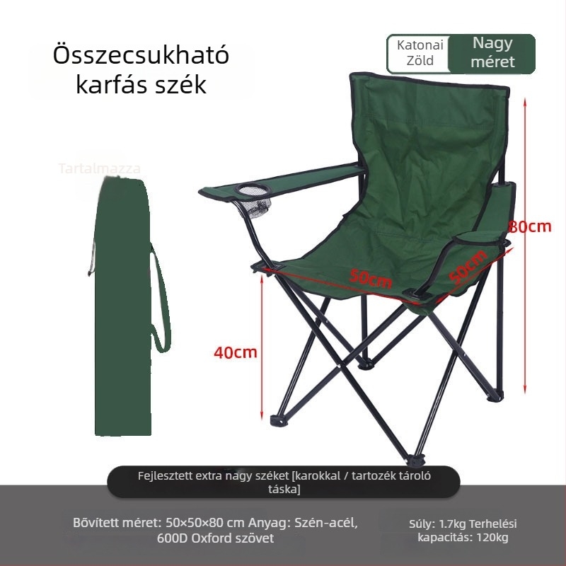 Összecsukható kültéri szék hát-támlával, igazgatói stílusú, szénacélból, kempingezéshez és a tengerparton