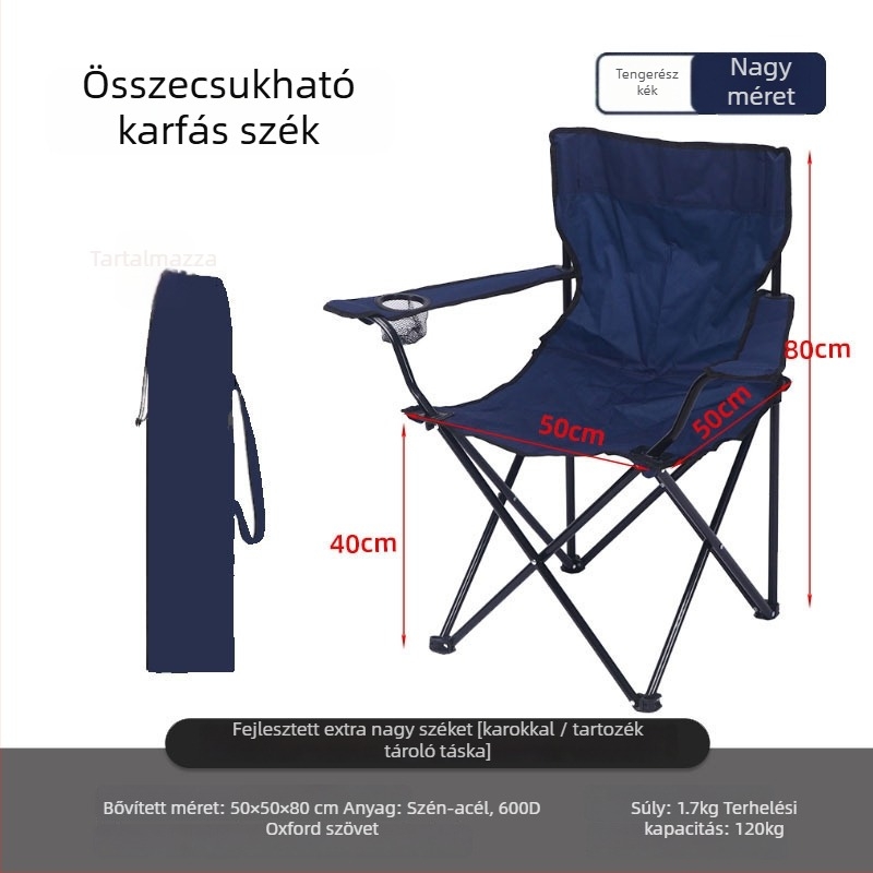 Összecsukható kültéri szék hát-támlával, igazgatói stílusú, szénacélból, kempingezéshez és a tengerparton