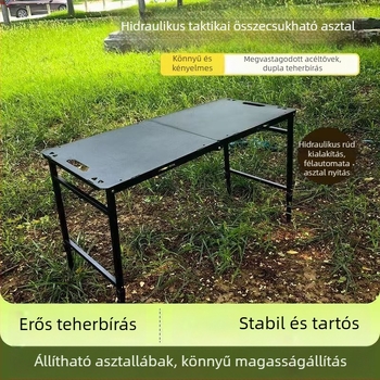 Állítható magasságú hidraulikus összecsukható asztal, szénacélból, taktikai kültéri étkezőasztal Dijia