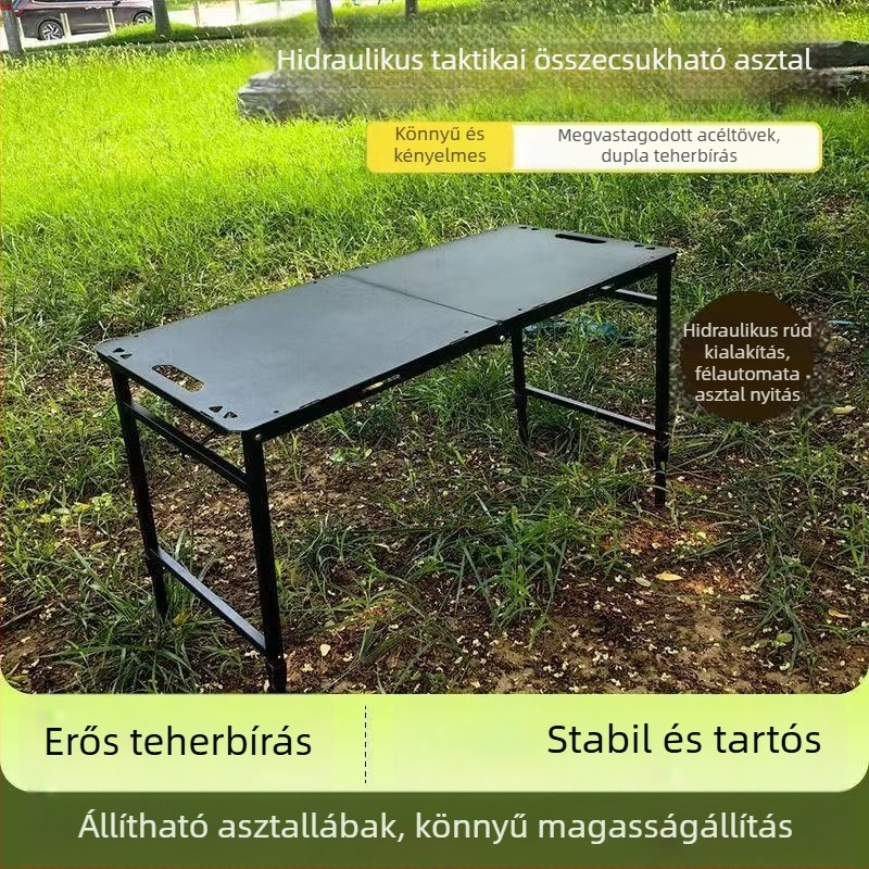 Állítható magasságú hidraulikus összecsukható asztal, szénacélból, taktikai kültéri étkezőasztal Dijia