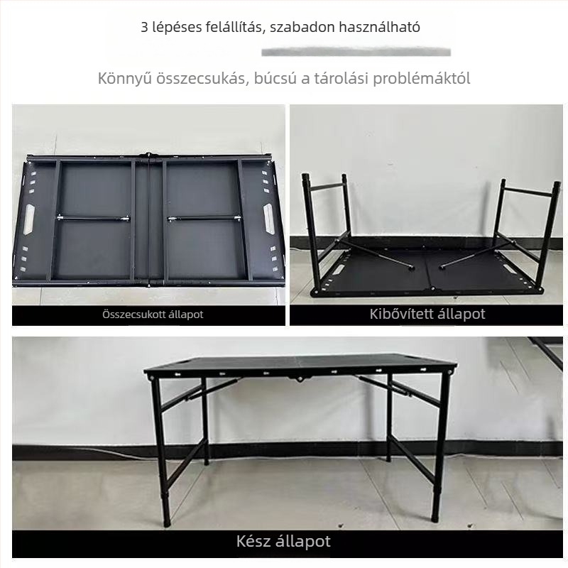 Állítható magasságú hidraulikus összecsukható asztal, szénacélból, taktikai kültéri étkezőasztal Dijia