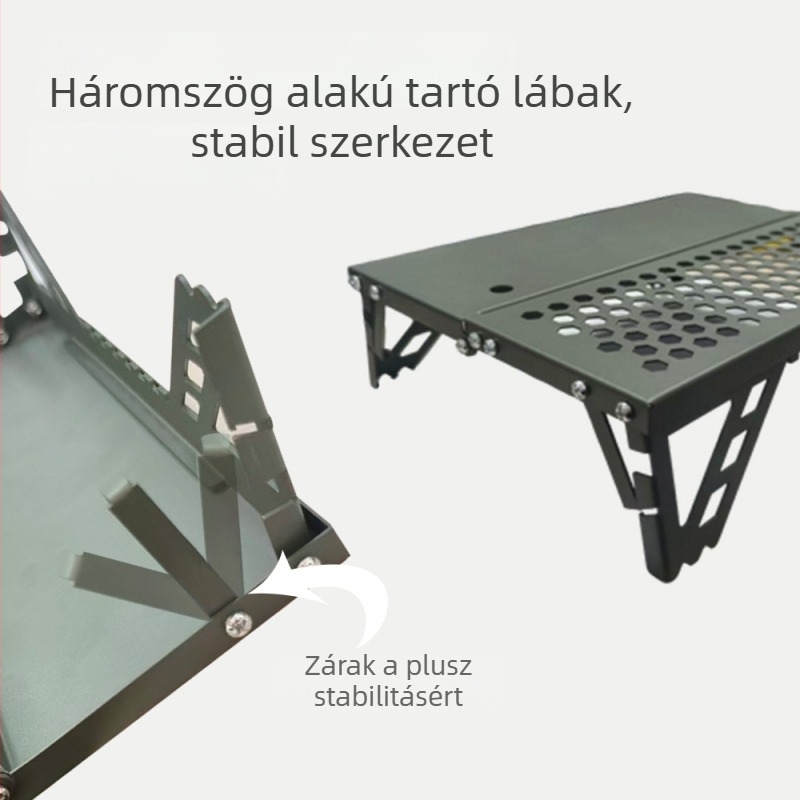 Vasból készült összecsukható kempingasztal, egy személyre tervezve, hordozható, összecsukható, testreszabható dizájn