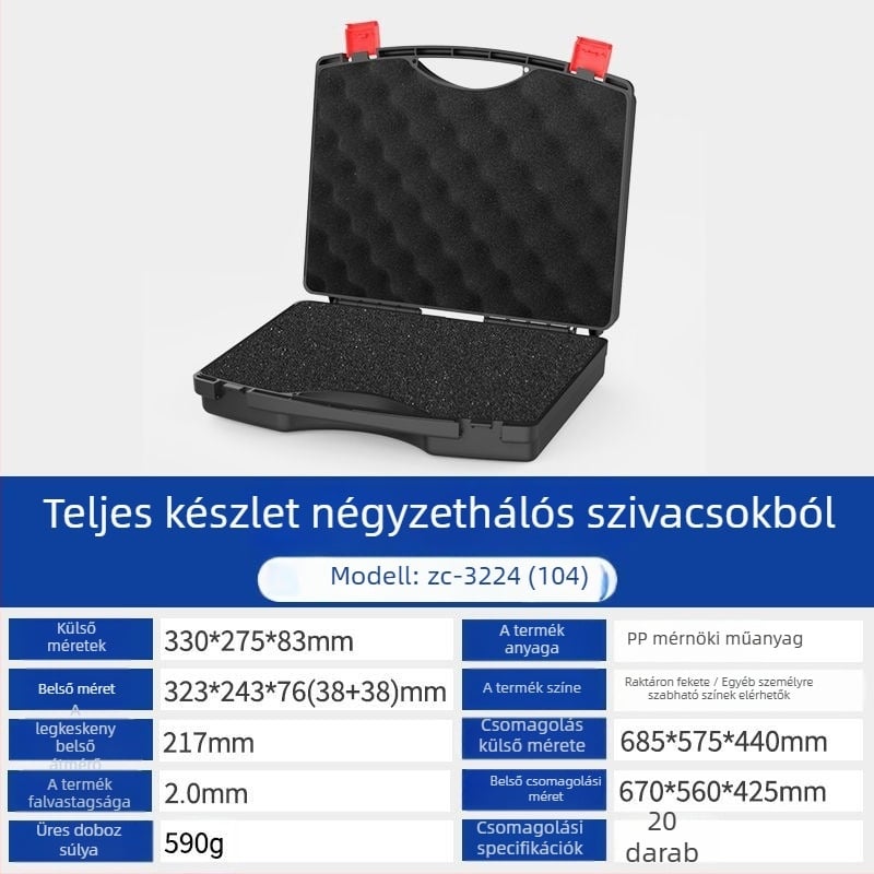 Műanyag szerszámosláda, nehéz terhelésű, nedvesség- és vízálló tárolóeszköz, eszköz- és fotófelszerelés tárolásához