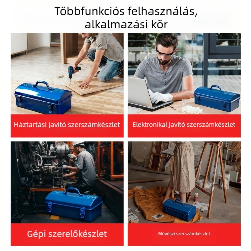 Enjoy Fém Szerszámtároló Doboz – hordozható, nagy kapacitású, egyrétegű kivitel