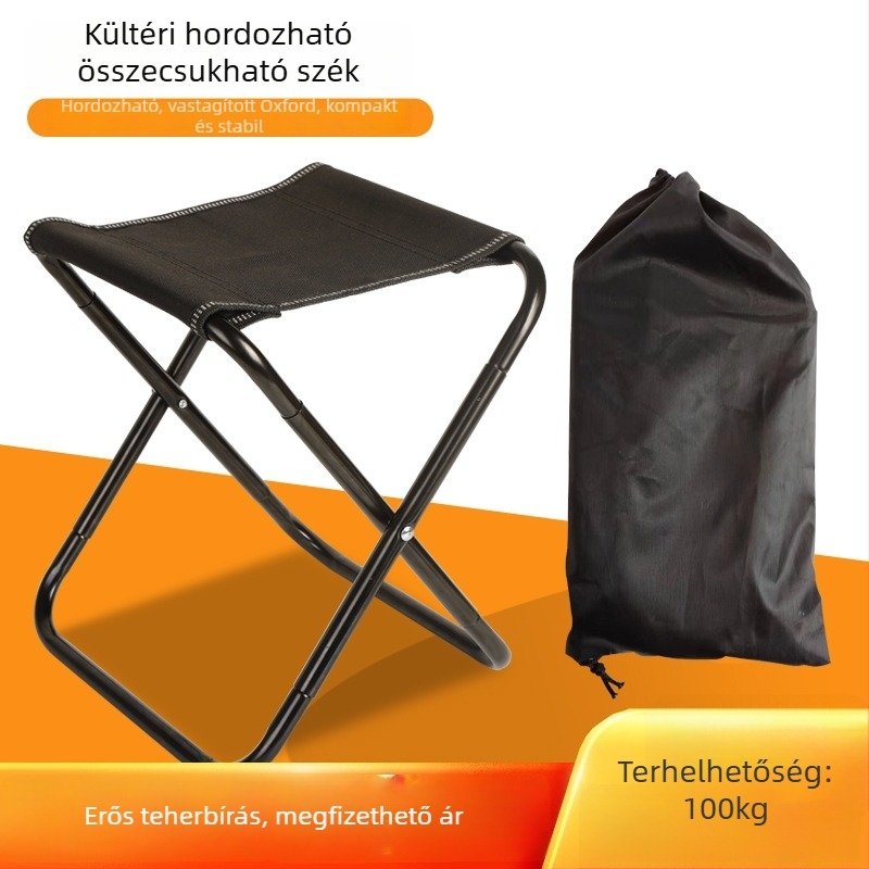 Kültéri hordozható összecsukható szék, szénacél váz, teljesen összecsukható, kempingezéshez és horgászathoz