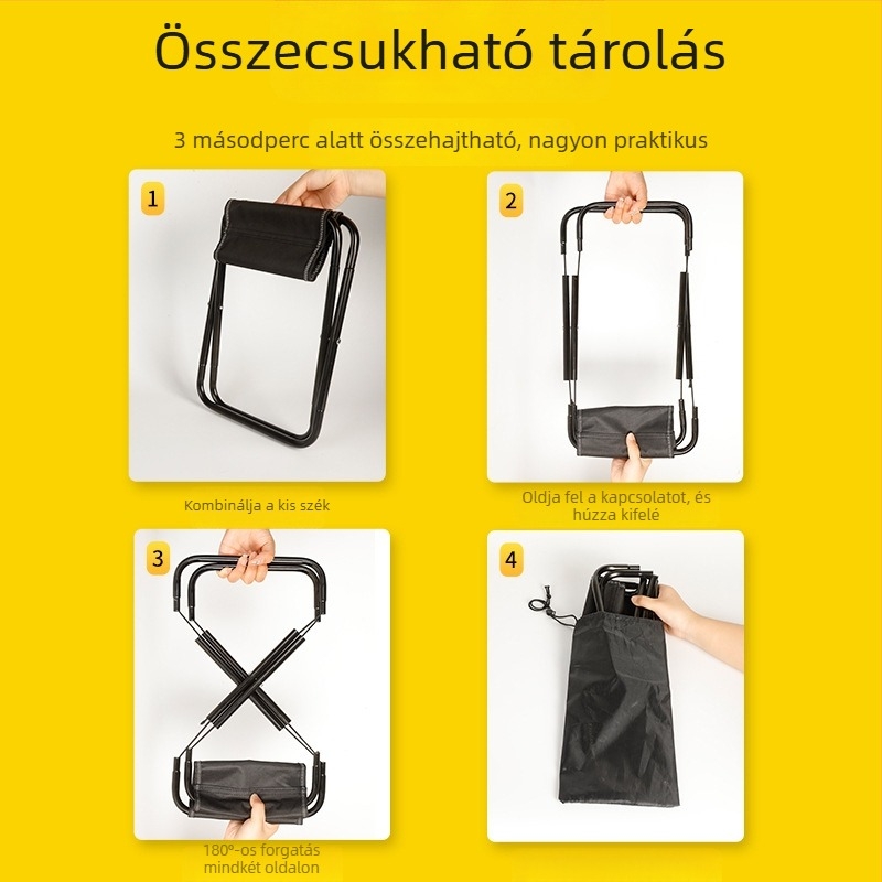Kültéri hordozható összecsukható szék, szénacél váz, teljesen összecsukható, kempingezéshez és horgászathoz