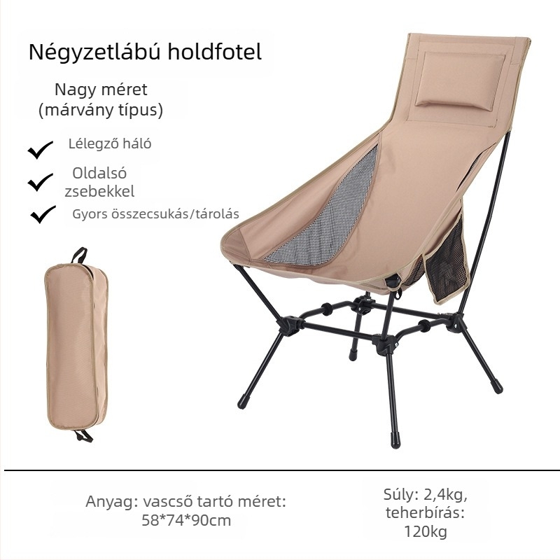 Összecsukható kempingasztal és -szék készlet hátra támaszkodó háttámlával, vasváz, 2,5 kg tömeg