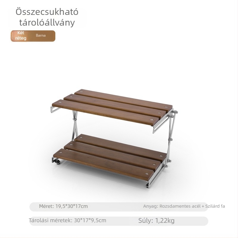 Háromszintes összecsukható fából készült kempingasztal és tárolópolc (Brand: Hike Mount; Anyag: tömörfa; Rétegek: 3; Eredet: Zhejiang)