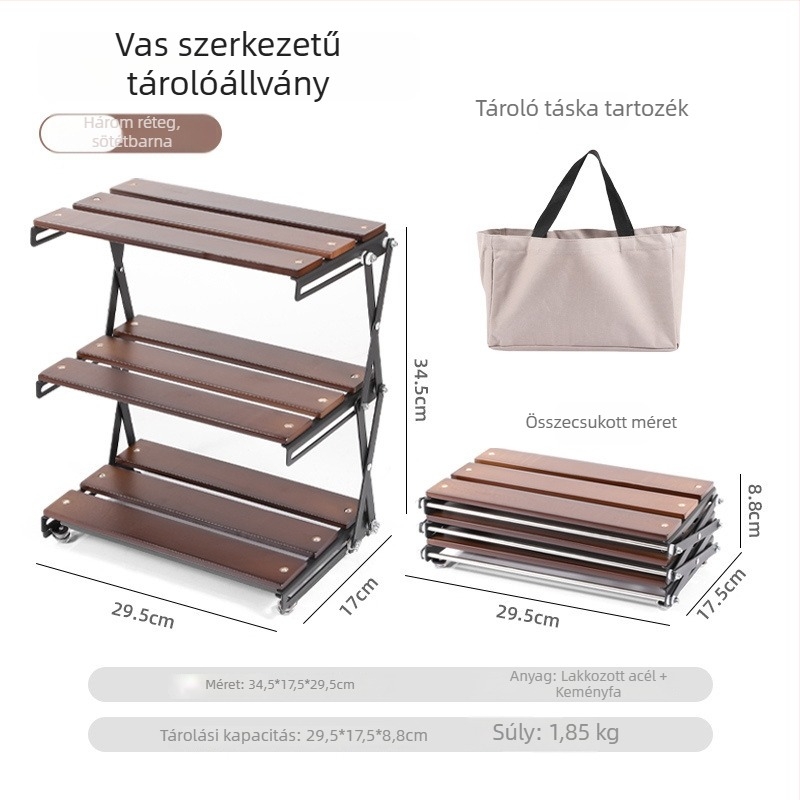 Háromszintes összecsukható fából készült kempingasztal és tárolópolc (Brand: Hike Mount; Anyag: tömörfa; Rétegek: 3; Eredet: Zhejiang)
