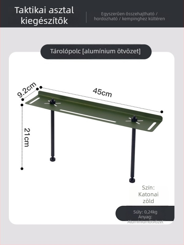 Összecsukható kempingasztal, alumínium ötvözet, taktikai stílus