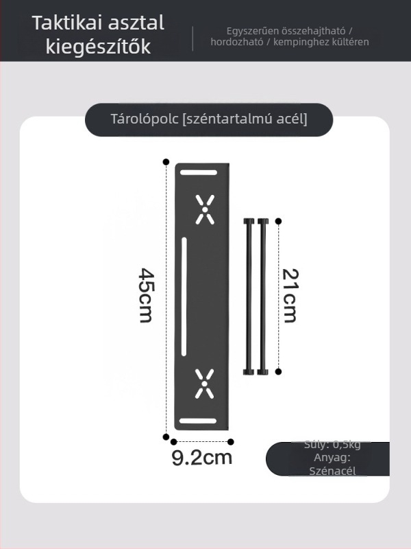 Összecsukható kempingasztal, alumínium ötvözet, taktikai stílus