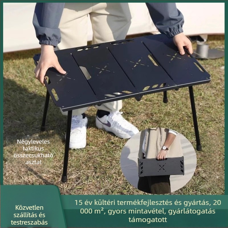 Összecsukható kempingasztal, alumínium ötvözet, taktikai stílus