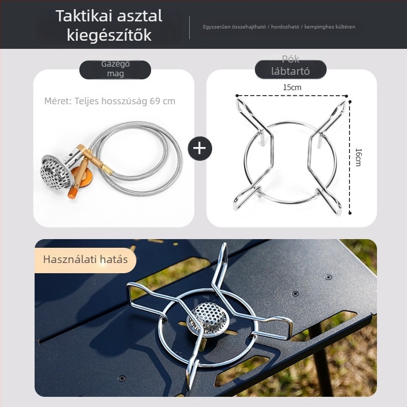 Összecsukható kempingasztal, alumínium ötvözet, taktikai stílus