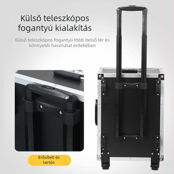 Kerekes szerszámtartó láda alumíniumötvözetből (drón doboz, hordozható eszköz tok, multifunkcionális tárolás)