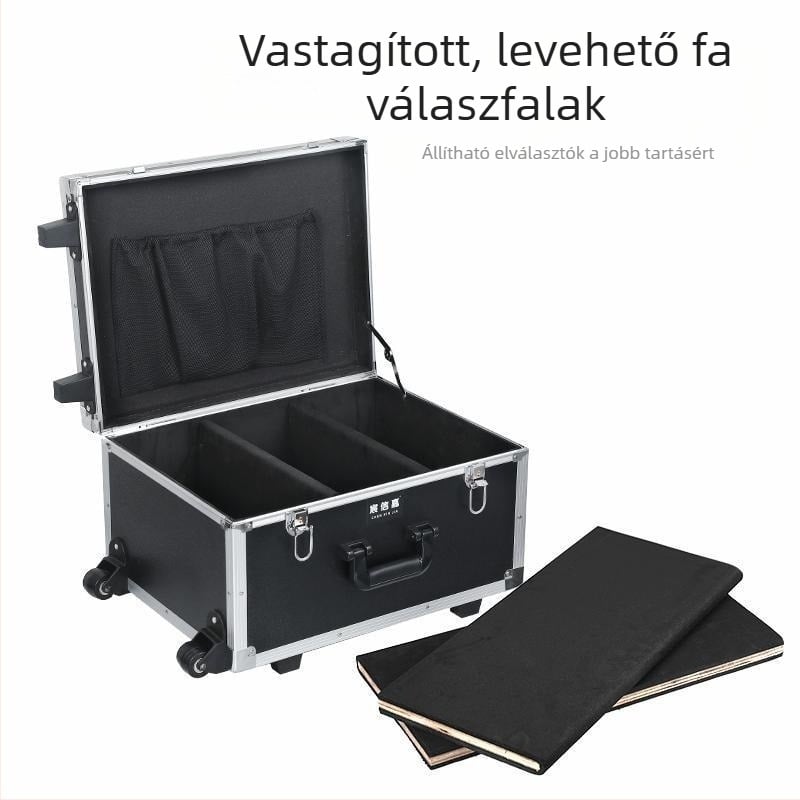 Kerekes szerszámtartó láda alumíniumötvözetből (drón doboz, hordozható eszköz tok, multifunkcionális tárolás)