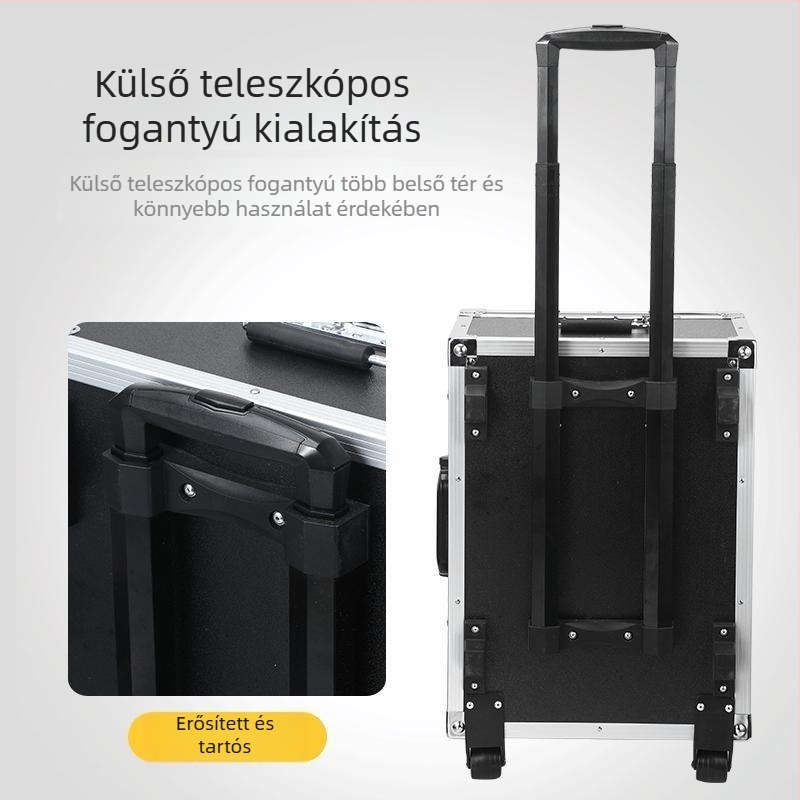 Kerekes szerszámtartó láda alumíniumötvözetből (drón doboz, hordozható eszköz tok, multifunkcionális tárolás)