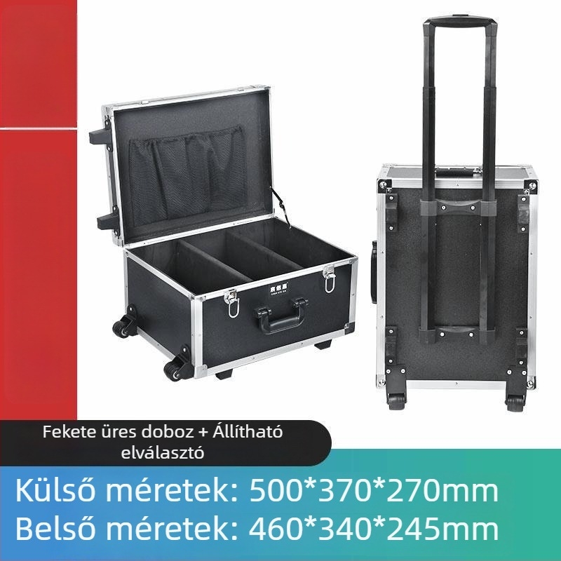 Kerekes szerszámtartó láda alumíniumötvözetből (drón doboz, hordozható eszköz tok, multifunkcionális tárolás)