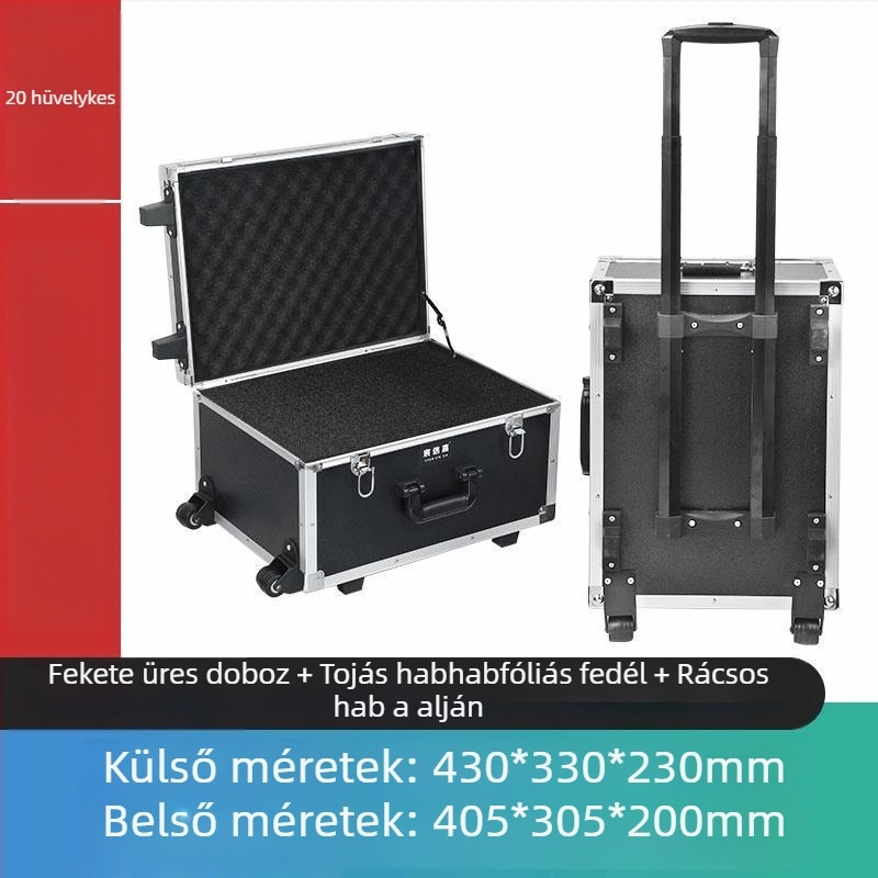 Kerekes szerszámtartó láda alumíniumötvözetből (drón doboz, hordozható eszköz tok, multifunkcionális tárolás)