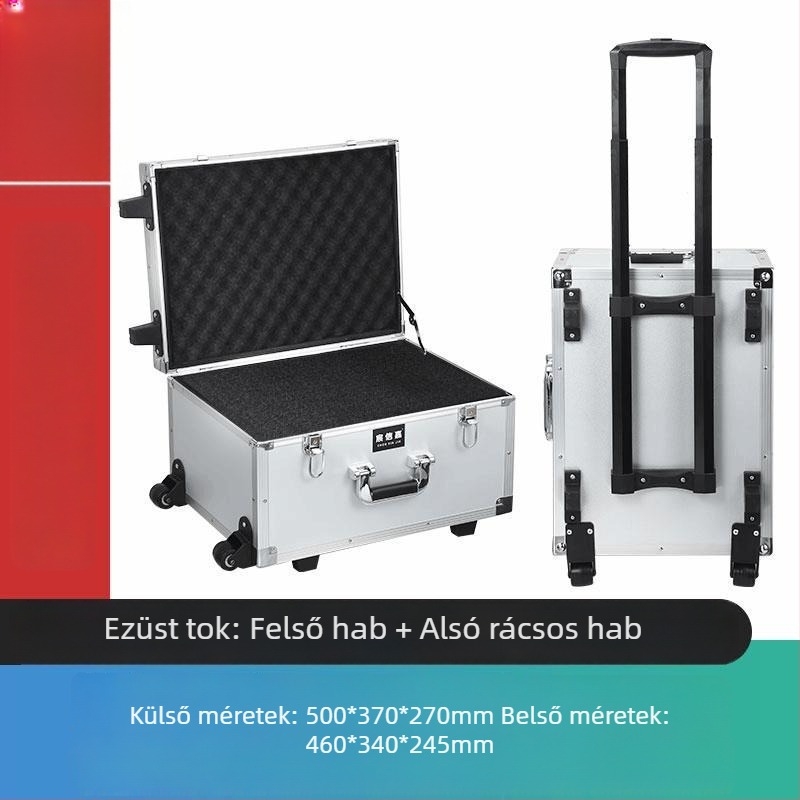 Kerekes szerszámtartó láda alumíniumötvözetből (drón doboz, hordozható eszköz tok, multifunkcionális tárolás)