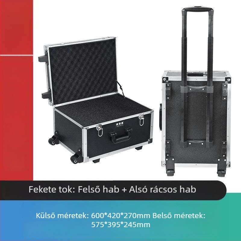 Kerekes szerszámtartó láda alumíniumötvözetből (drón doboz, hordozható eszköz tok, multifunkcionális tárolás)