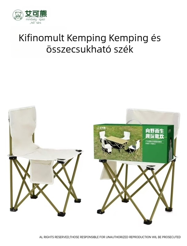 Effie Bear kültéri összecsukható asztal és székek készlet kempingezéshez, öt részes, szénacélból, hordozható