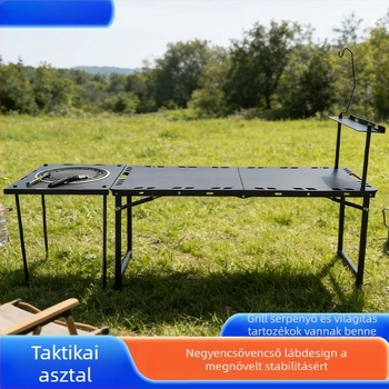 Kültéri összecsukható asztal – szénacél, összecsukható kialakítás, laza stílus; kategória: összecsukható asztalok és székek