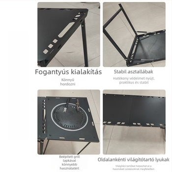 Kültéri összecsukható asztal – szénacél, összecsukható kialakítás, laza stílus; kategória: összecsukható asztalok és székek