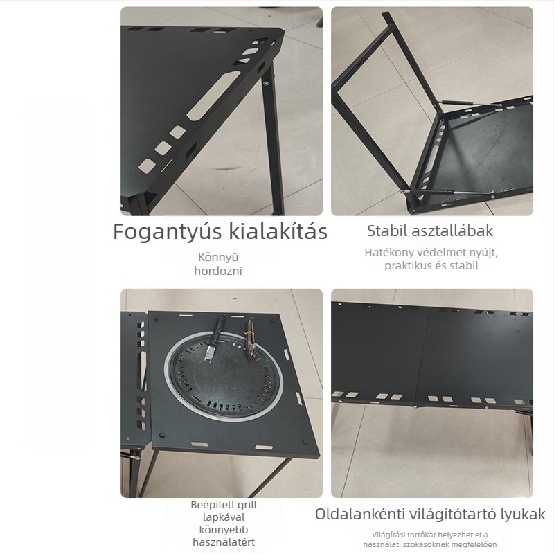 Kültéri összecsukható asztal – szénacél, összecsukható kialakítás, laza stílus; kategória: összecsukható asztalok és székek