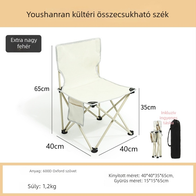 YouShanRan Kültéri összecsukható szék — szénacél váz, 600D Oxford vászon, összecsukható Holdszék kempinghez