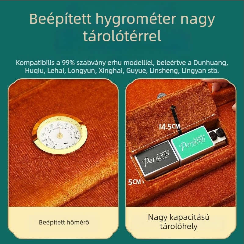 Krokodil mintás bőrből készült erhu doboz hátizsákkal, páratartalom-mérővel, standard univerzális kialakítás