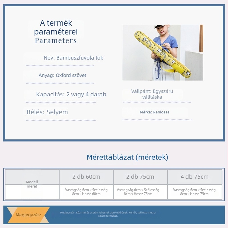 Bambusz furulyatáska, 2–4 furulyához, C hangolású, Oxford anyag, vállon átvihető