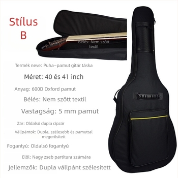 Gitár táska Huang jiandong — anyag Cow cloth, bélés Nylon, lélegző, vízálló, kopásálló, gerincvédelem, görbült vállpánt