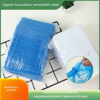 Egyszer használatos hajháló csíkos, nem szőtt anyagból, higiénikus védelem a hajhullás és por ellen, dupla bordázatú kupolás zuhanysapka; Anyag: nem szőtt; Tömeg: kb. 2,7 g; Egyszer használatos: Igen; Nyomtatás testreszabása: Igen; Privát címke licencelve: