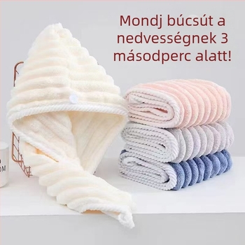 Száraz hajszárító sapka – korall fleece anyag, 150D fonal, szegélyezés, 50–79 g