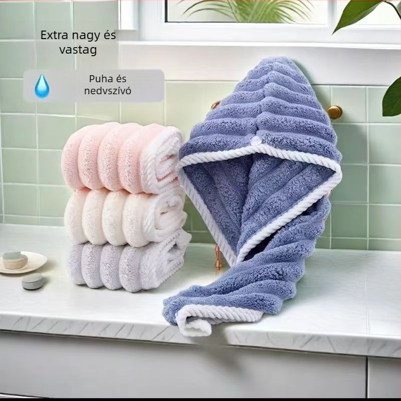 Száraz hajszárító sapka – korall fleece anyag, 150D fonal, szegélyezés, 50–79 g