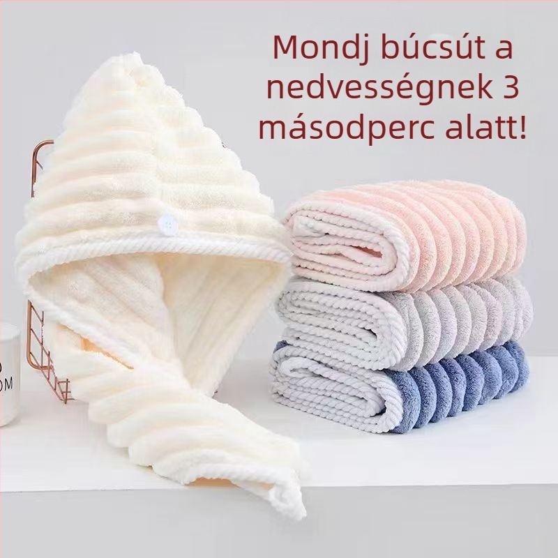 Száraz hajszárító sapka – korall fleece anyag, 150D fonal, szegélyezés, 50–79 g