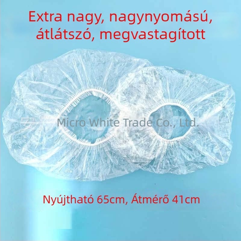 Egyszer használatos zuhanysapka, extra nagy méret, 25 hüvelyk, fehér átlátszó, vízálló és olajálló, vastagított kivitel hosszú hajra.